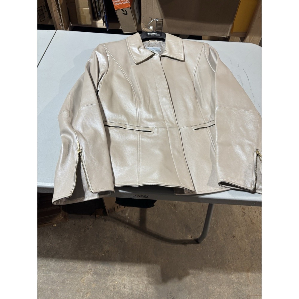 Bradley Bayou metallic Leather Womens blazer, silvery gold Sz L‎